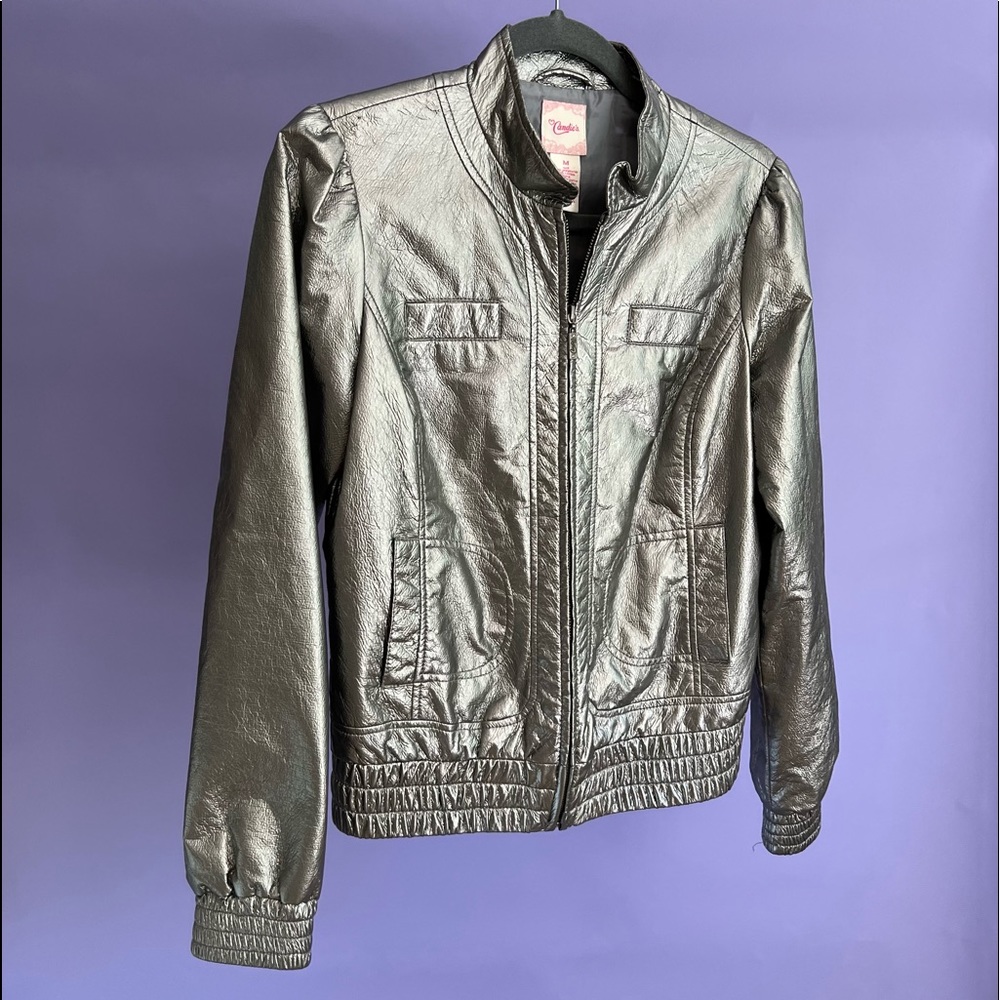 Silver Retro Faux Leather Jacket